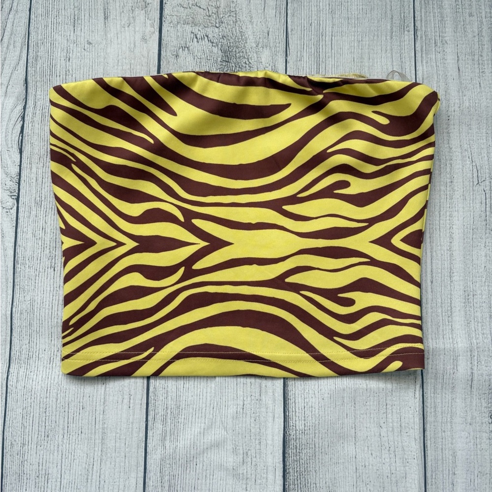 Meshki Zebra Print Strapless Tube Top Yellow Brown Y2K Inspired Size S ♡